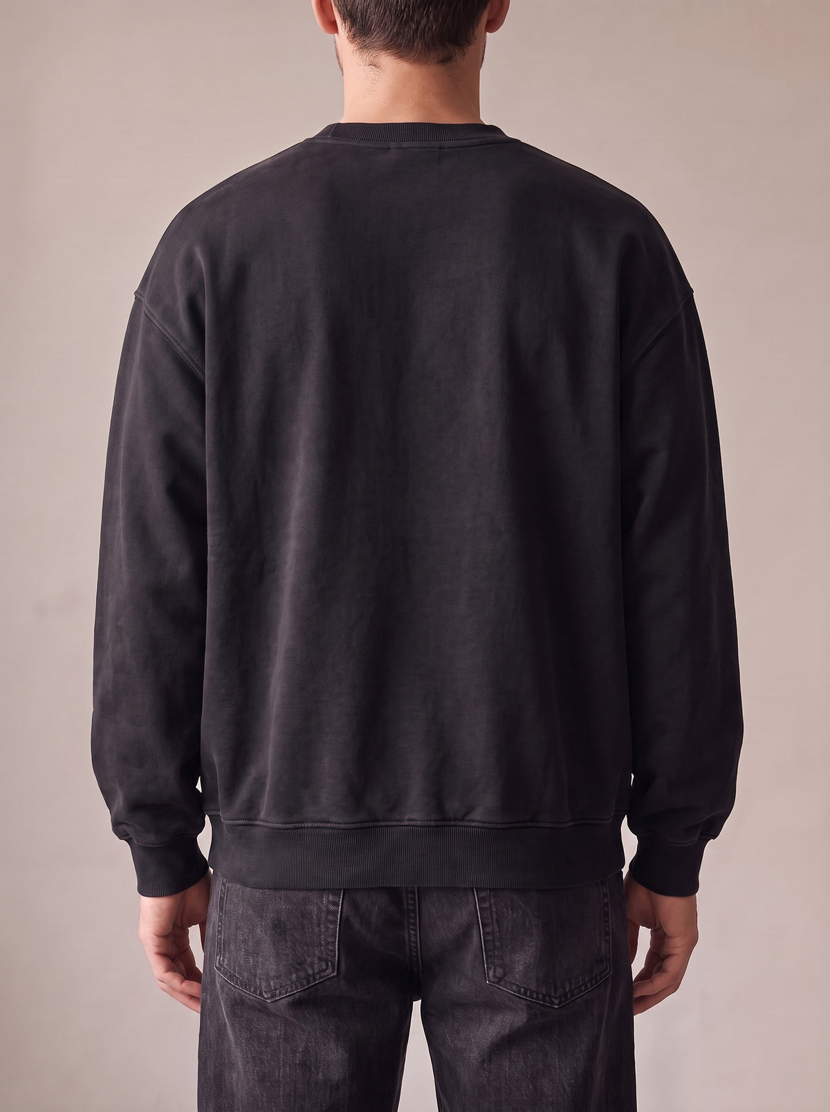 Worn by a man: Crewneck Sweater, from the back